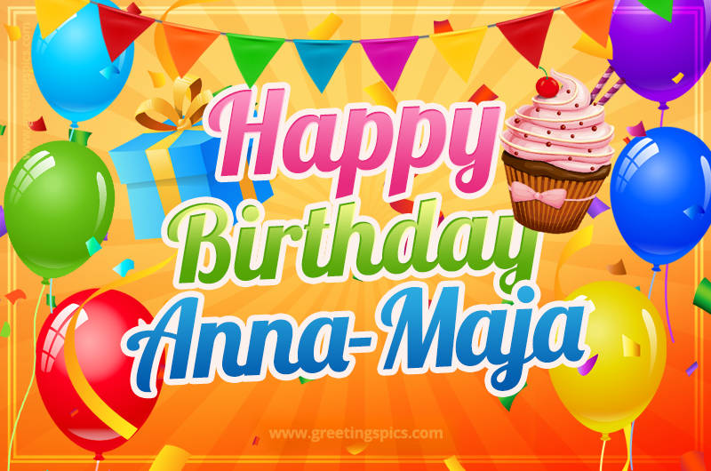 Happy Birthday Anna-Maja eCard with gift box and cupcake