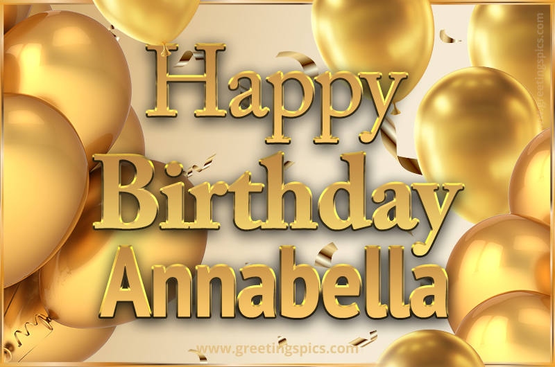 Happy Birthday Annabella Card with golden confetti and balloons