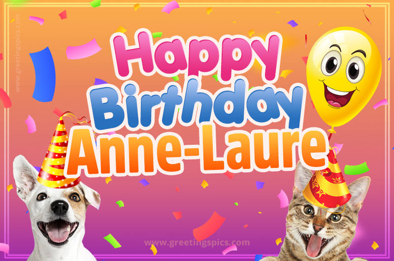 Happy Birthday Anne-Laure Funny Image with cat and dog