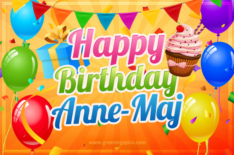 Happy Birthday Anne-Maj eCard with gift box and cupcake