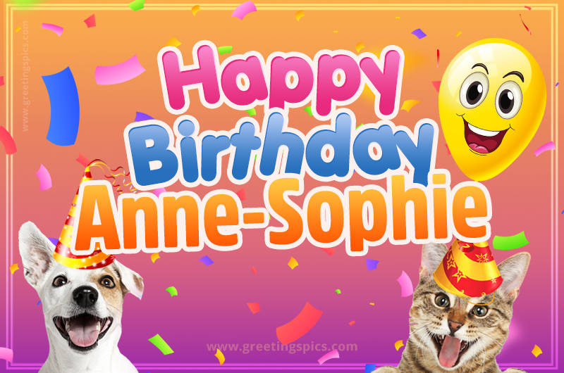 Happy Birthday Anne-Sophie Funny Image with cat and dog