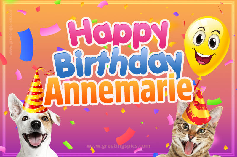 Happy Birthday Annemarie Funny Image with cat and dog