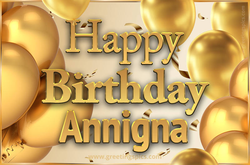 Happy Birthday Annigna Card with golden confetti and balloons