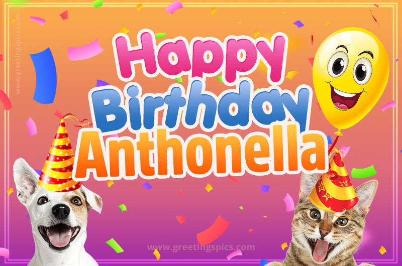 Happy Birthday Anthonella Funny Image with cat and dog