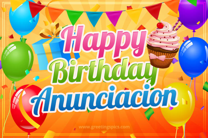 Happy Birthday Anunciacion eCard with gift box and cupcake