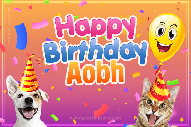 Happy Birthday Aobh Funny Image with cat and dog