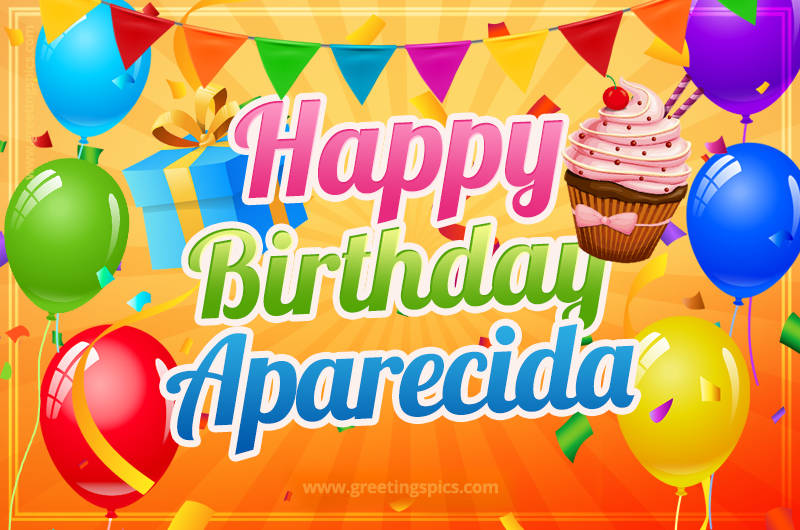 Happy Birthday Aparecida eCard with gift box and cupcake