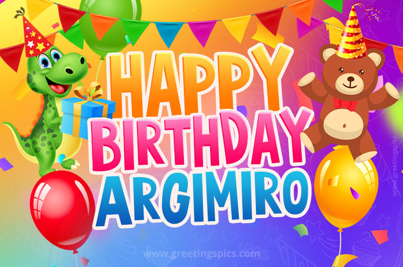 Happy Birthday Argimiro Image for a child with cute baby dinosaur and bear