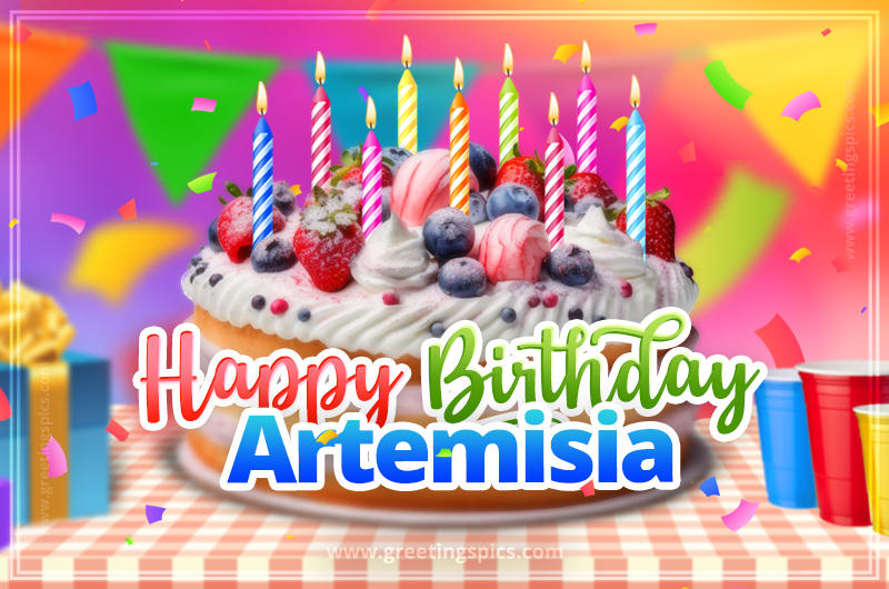 Happy Birthday Artemisia Colorful Image with fruit cake and candles