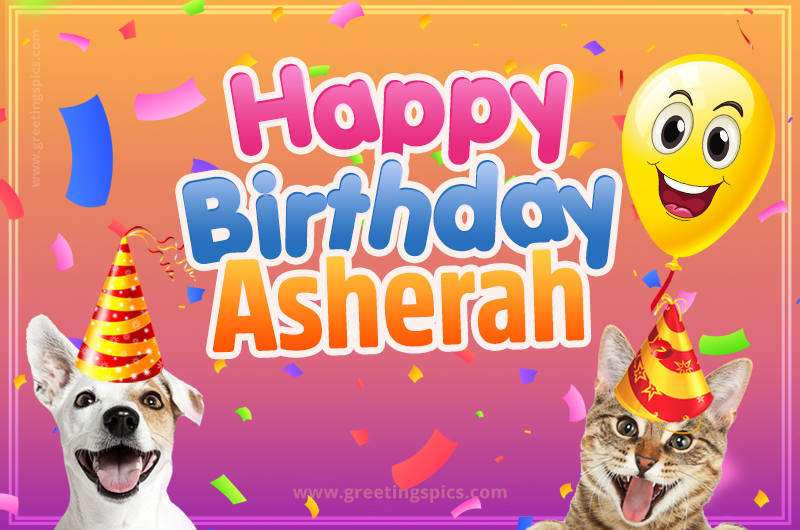 Happy Birthday Asherah Funny Image with cat and dog