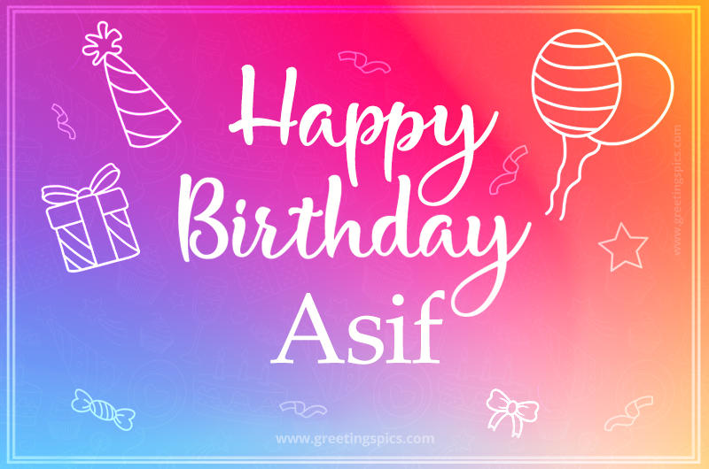 Colorful Happy Birthday Card For Asif