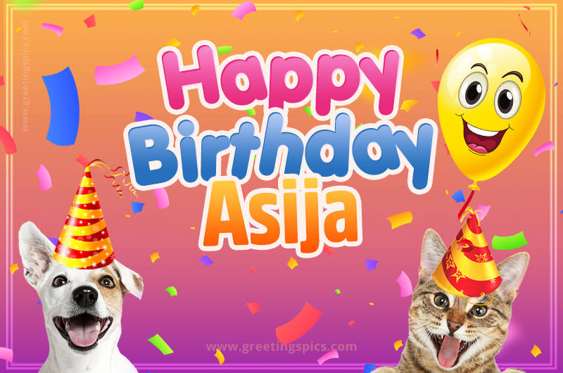 Happy Birthday Asija Funny Image with cat and dog