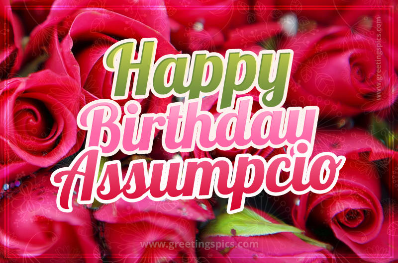 Happy Birthday Assumpcio beautiful Image with red roses