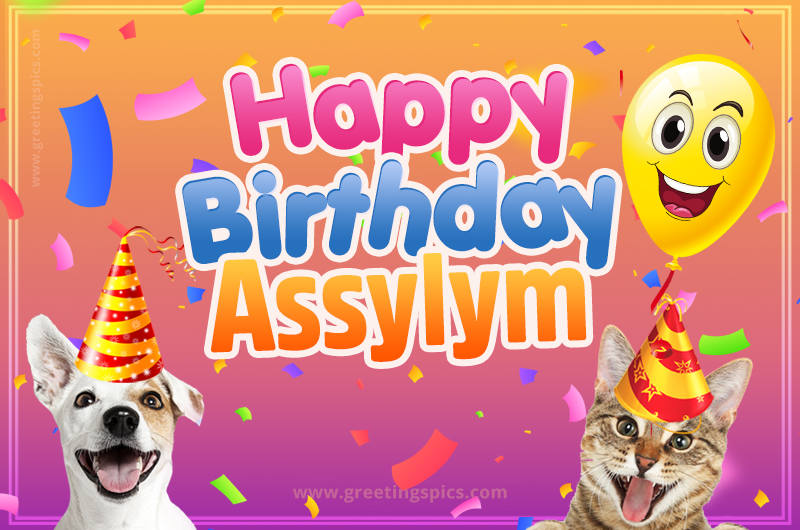 Happy Birthday Assylym Funny Image with cat and dog