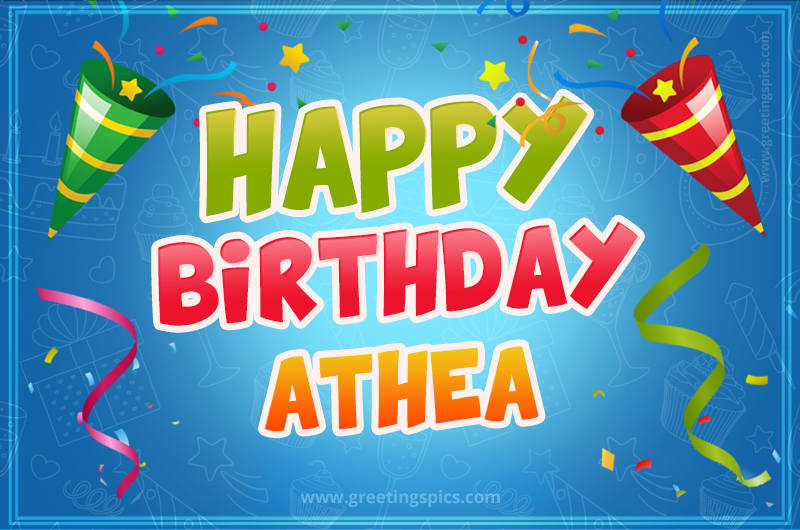 Happy Birthday Athea picture with confetti and party poppers