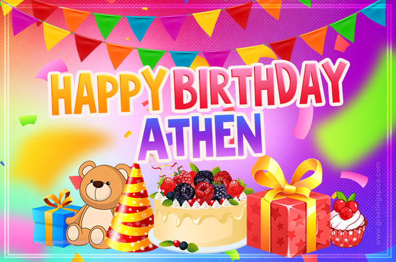 Bright card with Wishes for a Happy Birthday for Athen