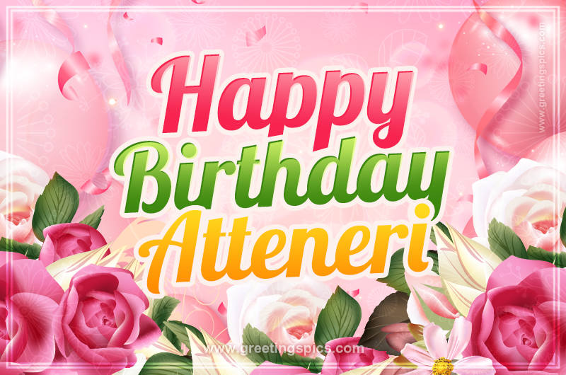 Image with gentle pink background and flowers Happy Birthday Atteneri