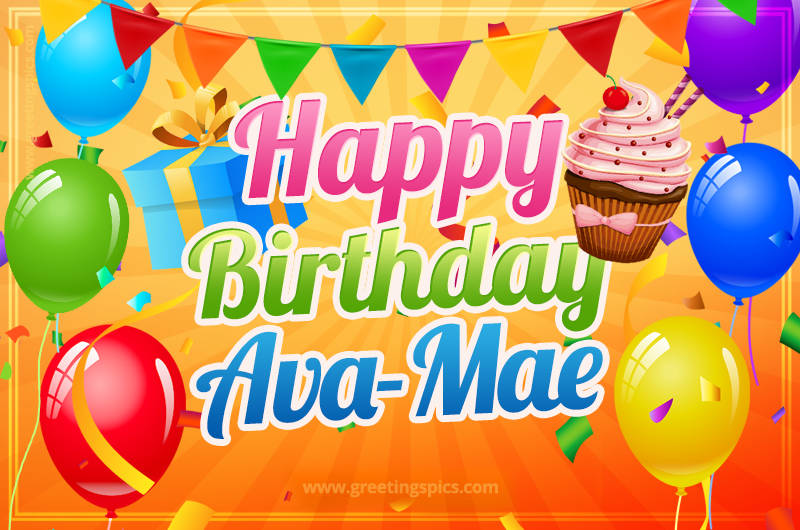 Happy Birthday Ava-Mae eCard with gift box and cupcake