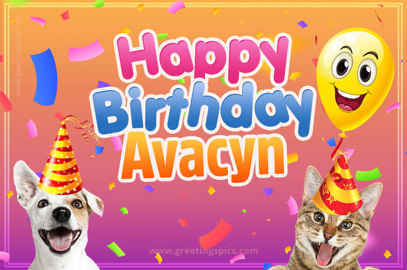 Happy Birthday Avacyn Funny Image with cat and dog