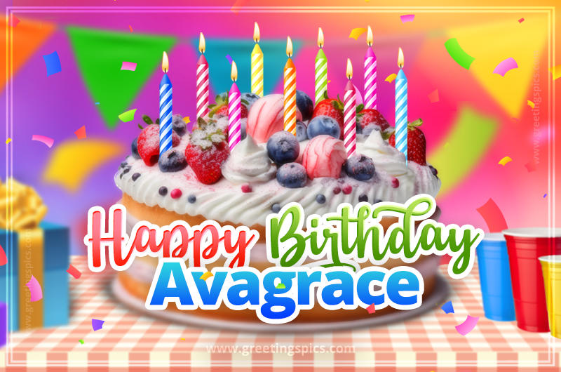 Happy Birthday Avagrace Colorful Image with fruit cake and candles