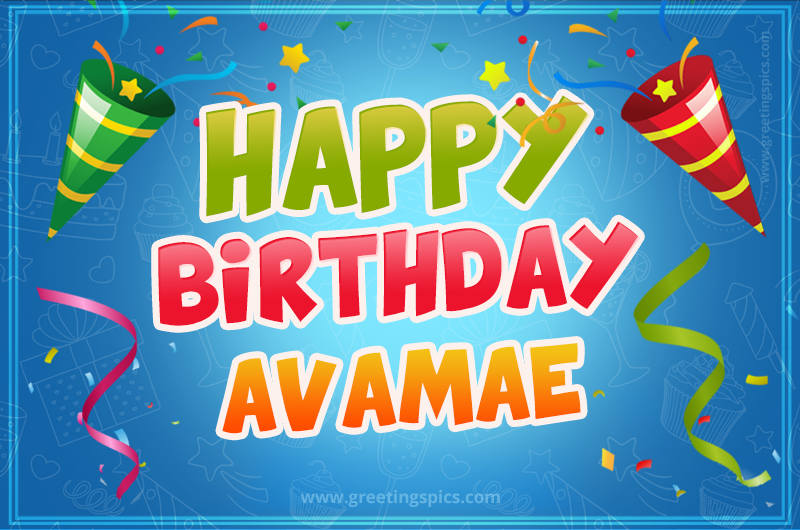 Happy Birthday Avamae picture with confetti and party poppers