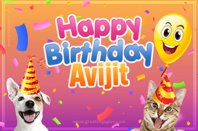 Happy Birthday Avijit Funny Image with cat and dog