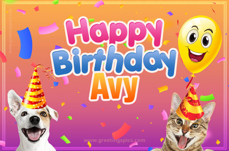 Happy Birthday Avy Funny Image with cat and dog