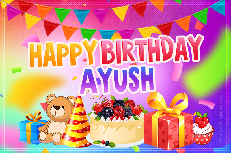 Bright card with Wishes for a Happy Birthday for Ayush