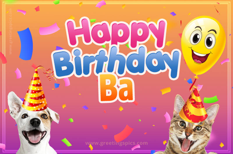 Happy Birthday Ba Funny Image with cat and dog