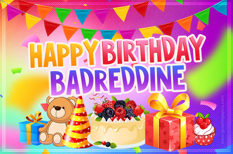 Bright card with Wishes for a Happy Birthday for Badreddine