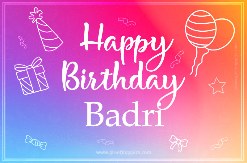 Colorful Happy Birthday Card For Badri