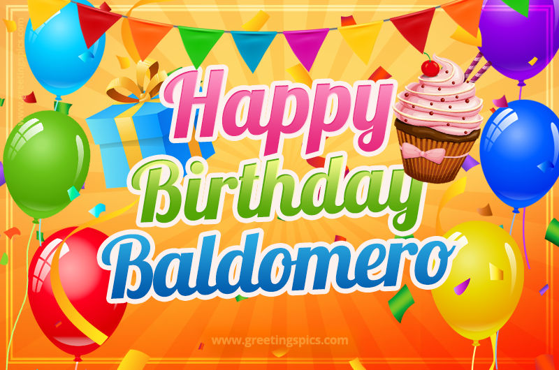 Happy Birthday Baldomero eCard with gift box and cupcake