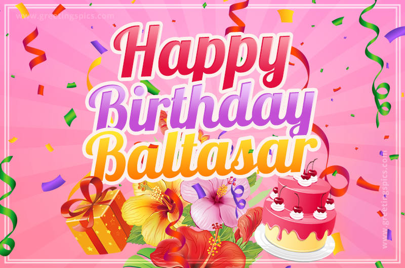 Beautiful Birthday Card for Baltasar with pink background