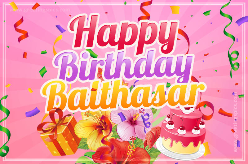 Beautiful Birthday Card for Balthasar with pink background