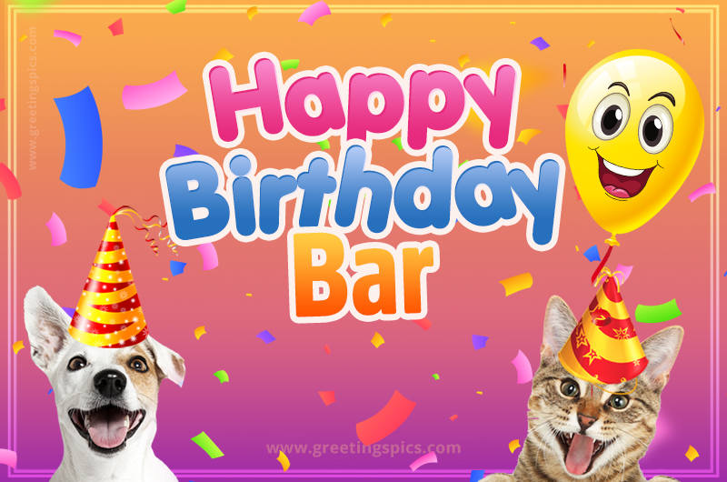 Happy Birthday Bar Funny Image with cat and dog