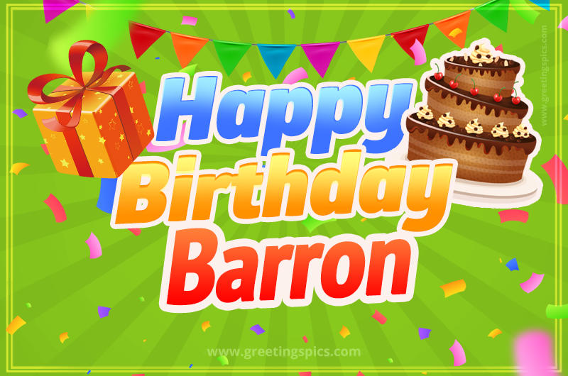 Happy Birthday Barron picture with flags, chocolate cake and gift box