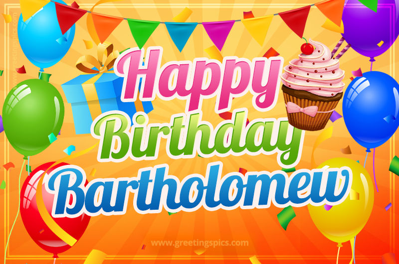 Happy Birthday Bartholomew eCard with gift box and cupcake