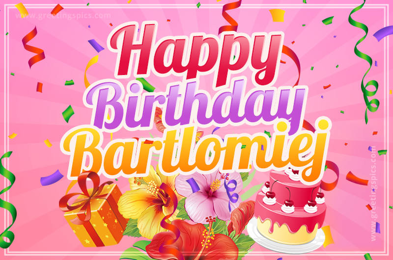 Beautiful Birthday Card for Bartlomiej with pink background