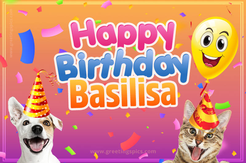 Happy Birthday Basilisa Funny Image with cat and dog