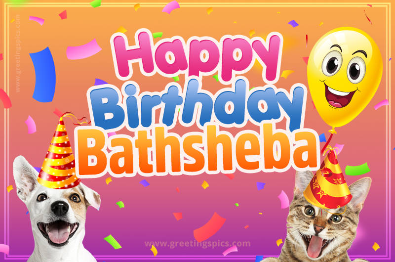 Happy Birthday Bathsheba Funny Image with cat and dog