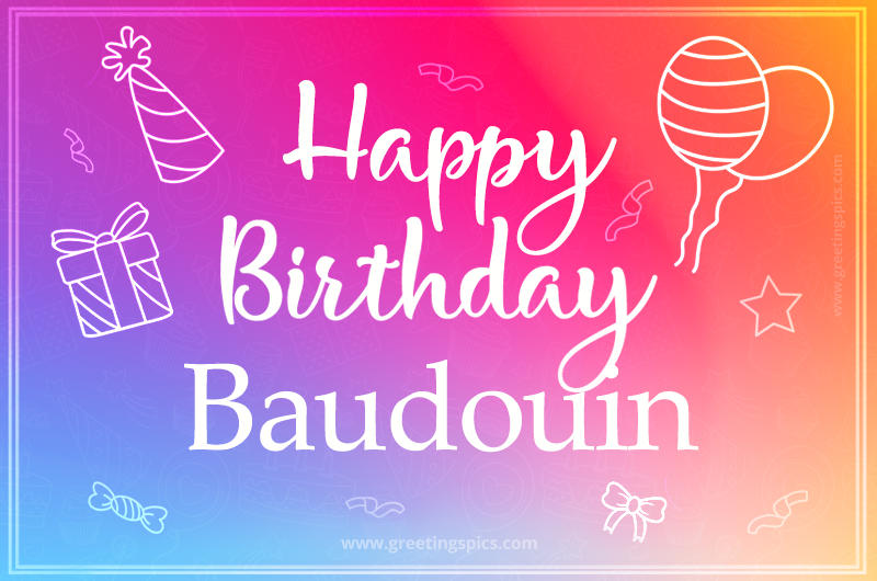 Colorful Happy Birthday Card For Baudouin