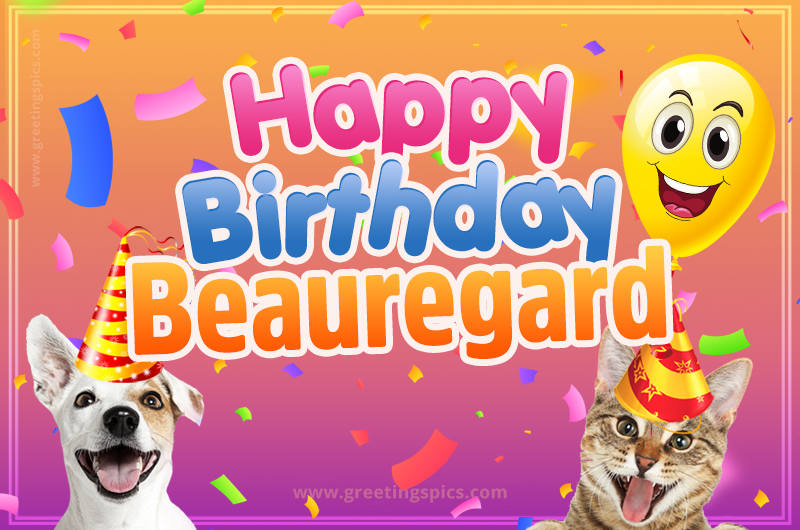 Happy Birthday Beauregard Funny Image with cat and dog