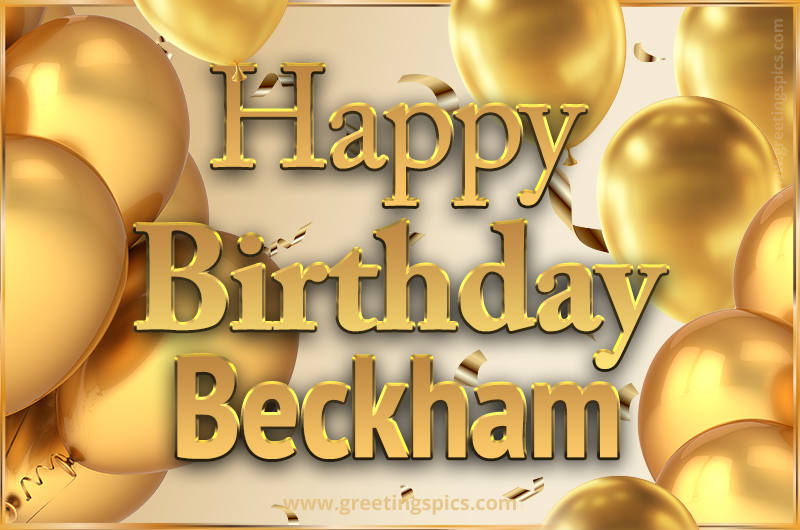 Happy Birthday Beckham Card with golden confetti and balloons