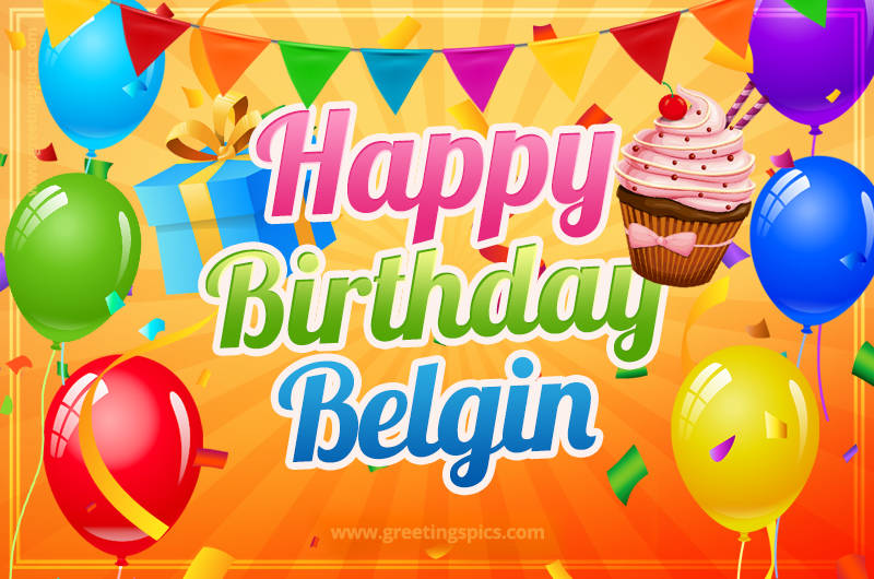 Happy Birthday Belgin eCard with gift box and cupcake