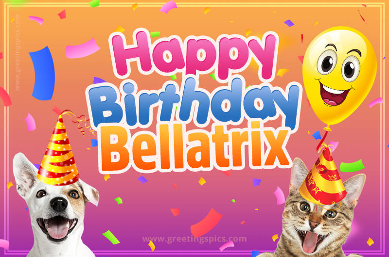 Happy Birthday Bellatrix Funny Image with cat and dog