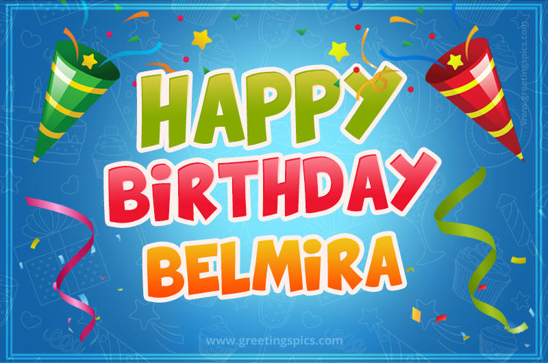 Happy Birthday Belmira picture with confetti and party poppers