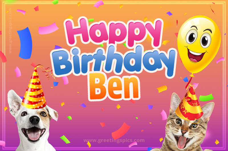 Happy Birthday Ben Funny Image with cat and dog