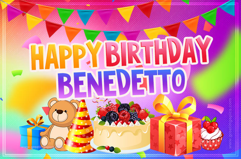 Bright card with Wishes for a Happy Birthday for Benedetto