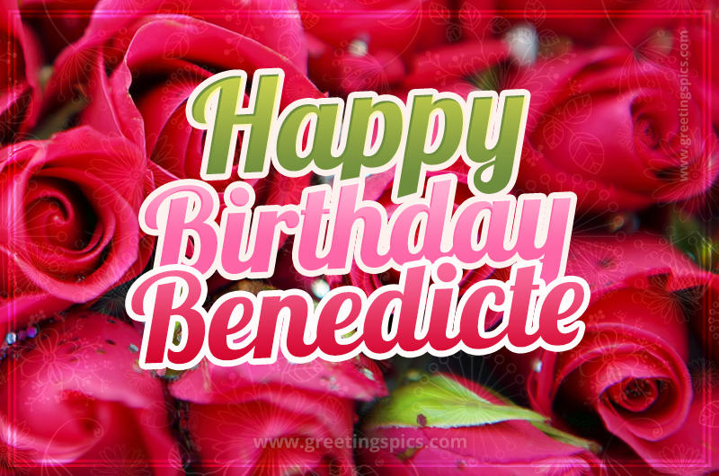 Happy Birthday Benedicte beautiful Image with red roses