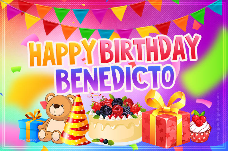 Bright card with Wishes for a Happy Birthday for Benedicto